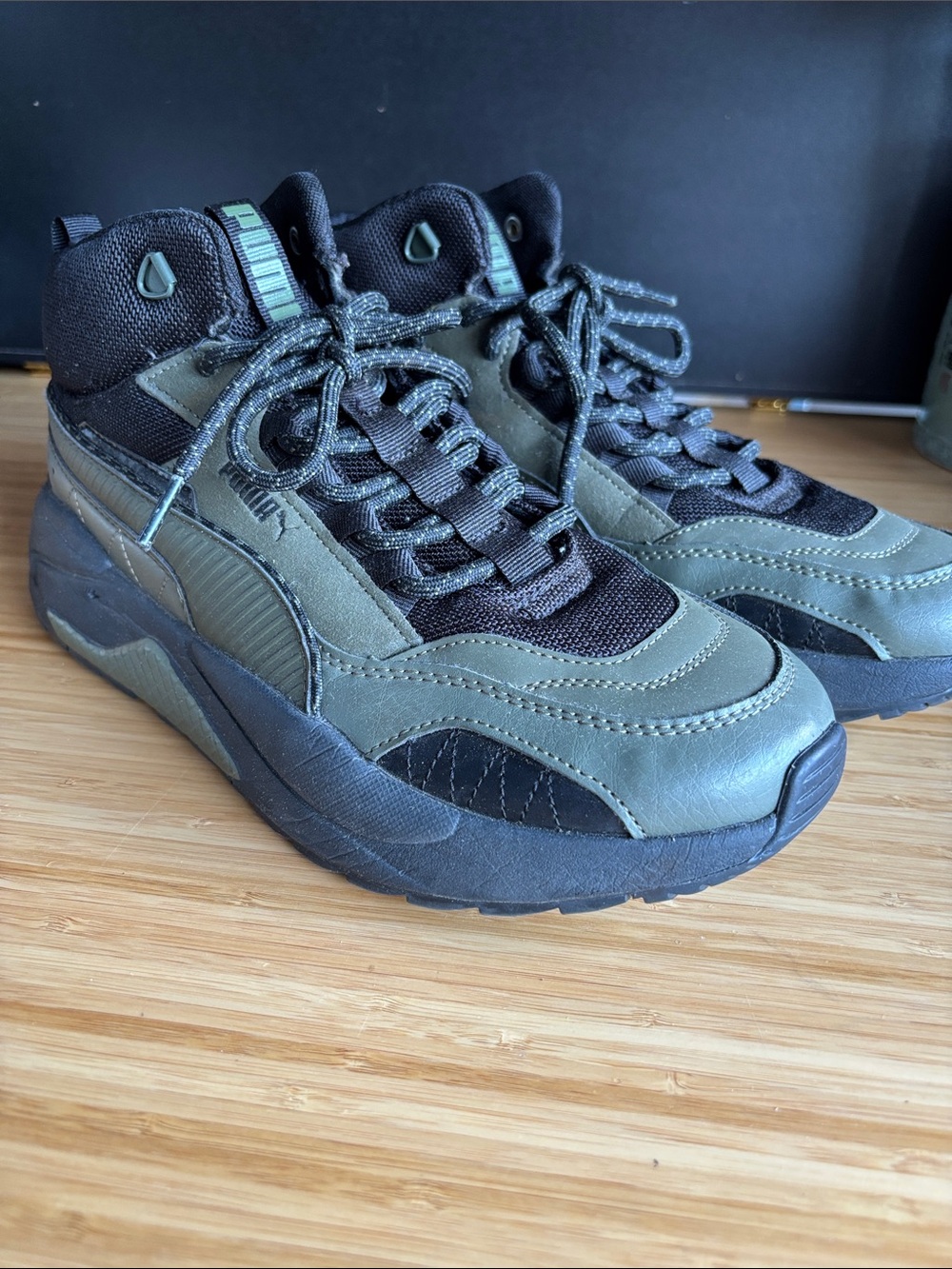 Puma Olive Green and Black High-Top Athletic Sneakers
